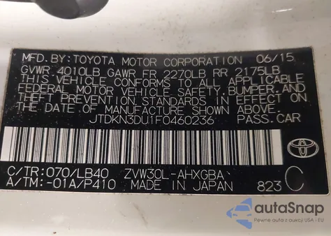 2015 Toyota Prius Four from USA, damaged, VIN JTDKN3DU1F0460236